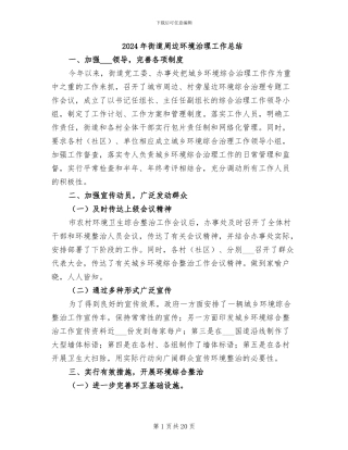 2024年街道周边环境治理工作总结