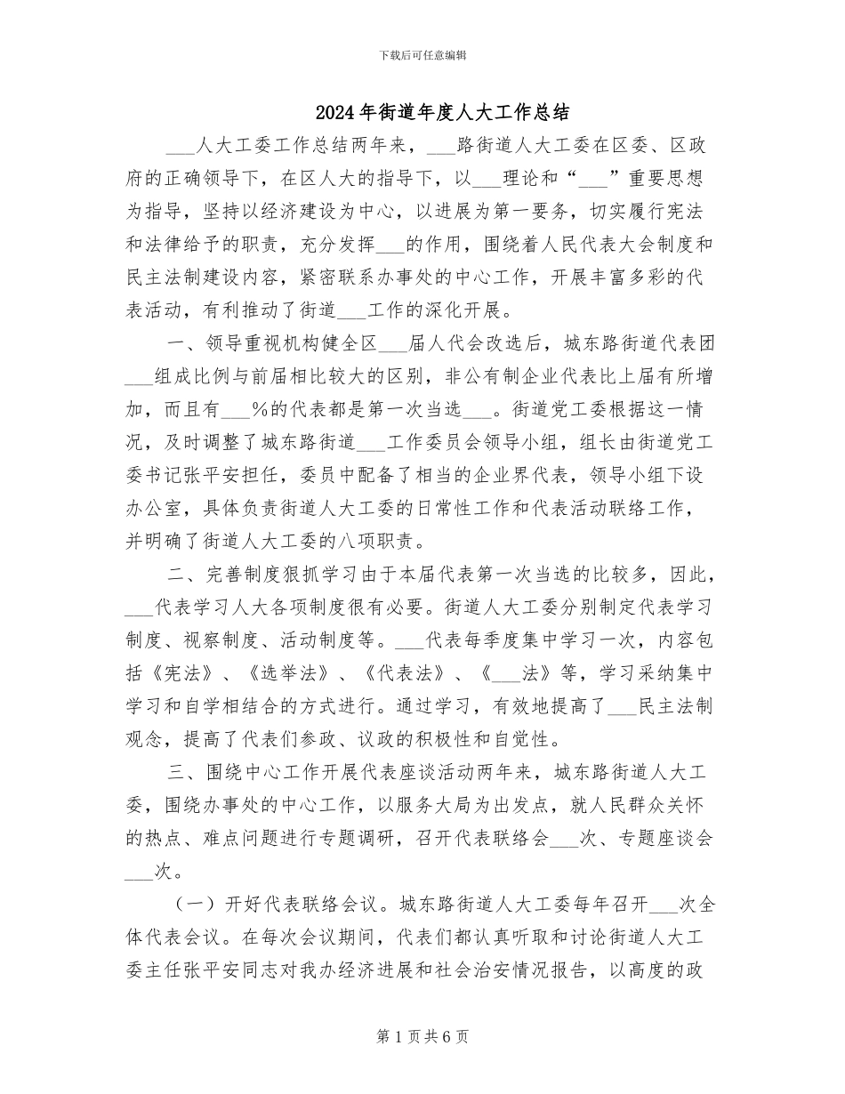 2024年街道年度人大工作总结_第1页