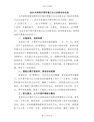 2024年街道开展环境卫生大扫除活动总结