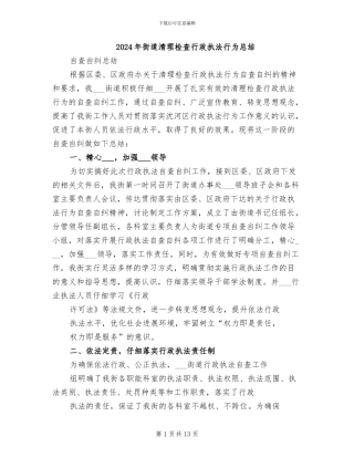 2024年街道清理检查行政执法行为总结