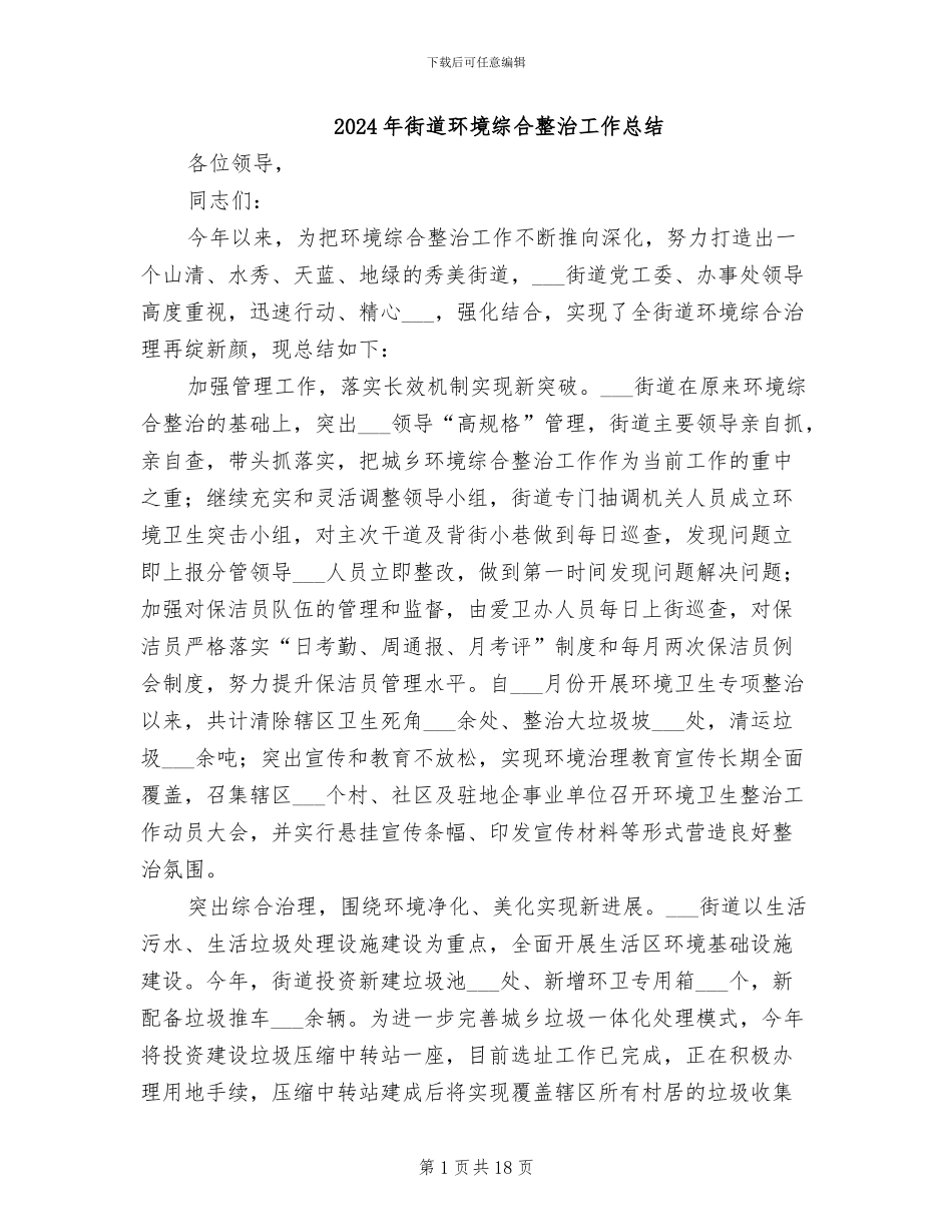 2024年街道环境综合整治工作总结_第1页