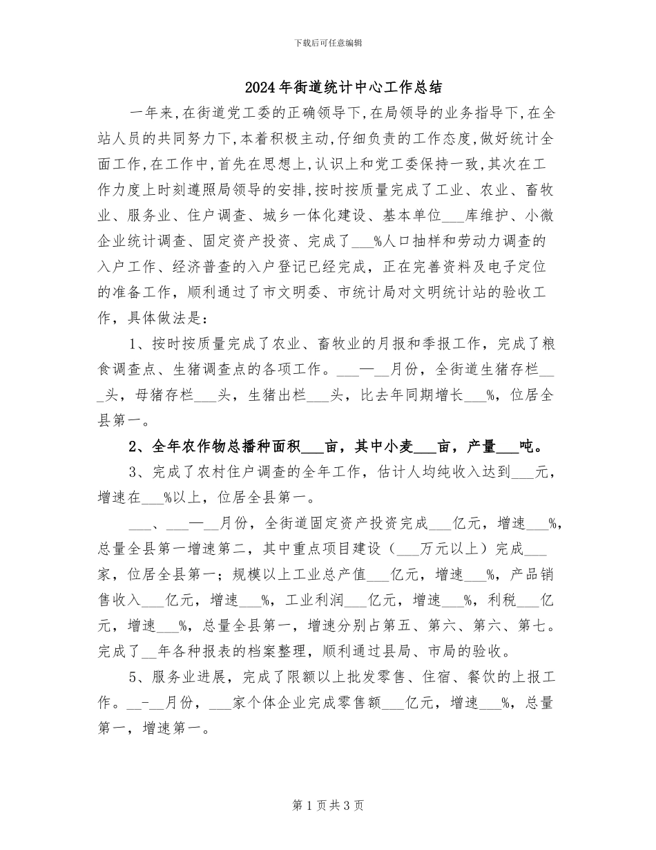 2024年街道统计中心工作总结_第1页