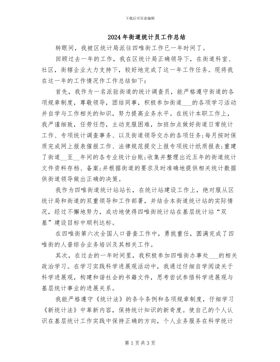 2024年街道统计员工作总结_第1页