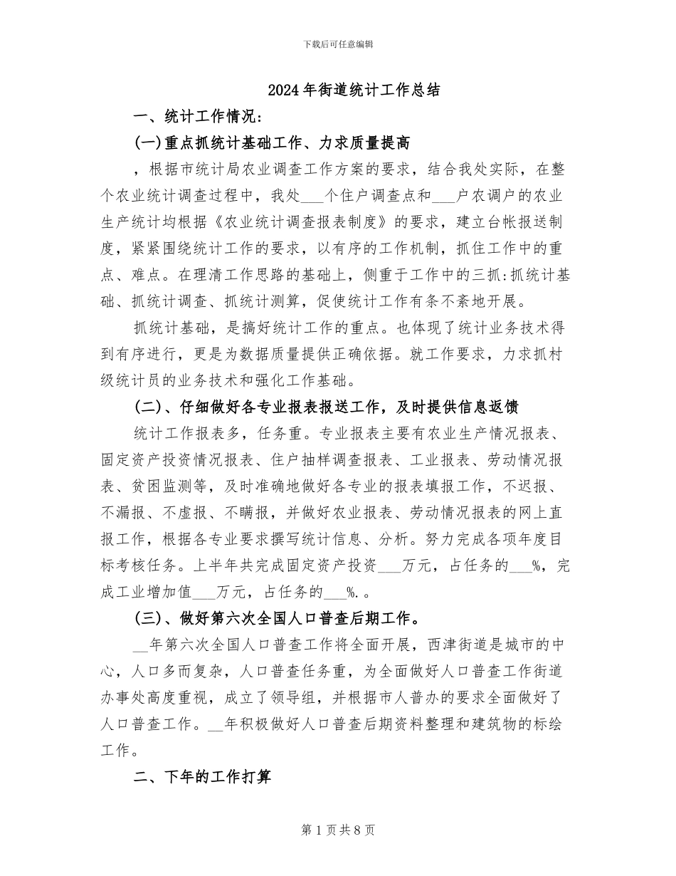 2024年街道统计工作总结_第1页