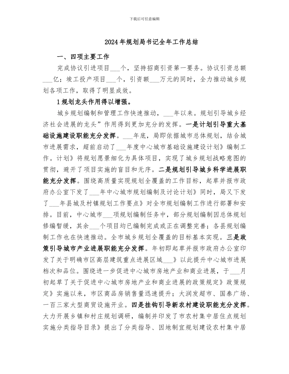 2024年规划局书记全年工作总结_第1页