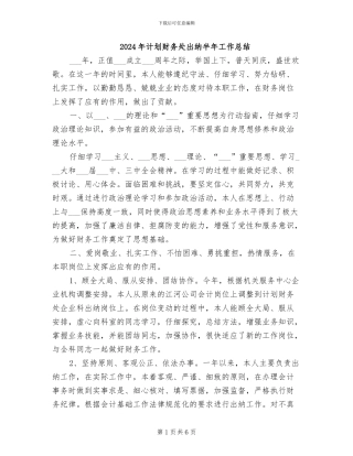 2024年计划财务处出纳半年工作总结