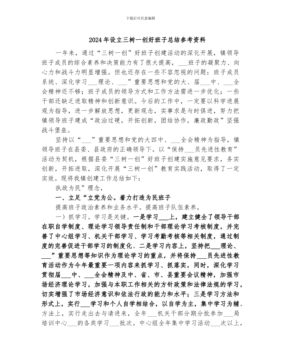 2024年设立三树一创好班子总结参考资料_第1页