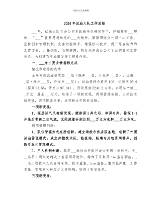 2024年试油大队工作总结