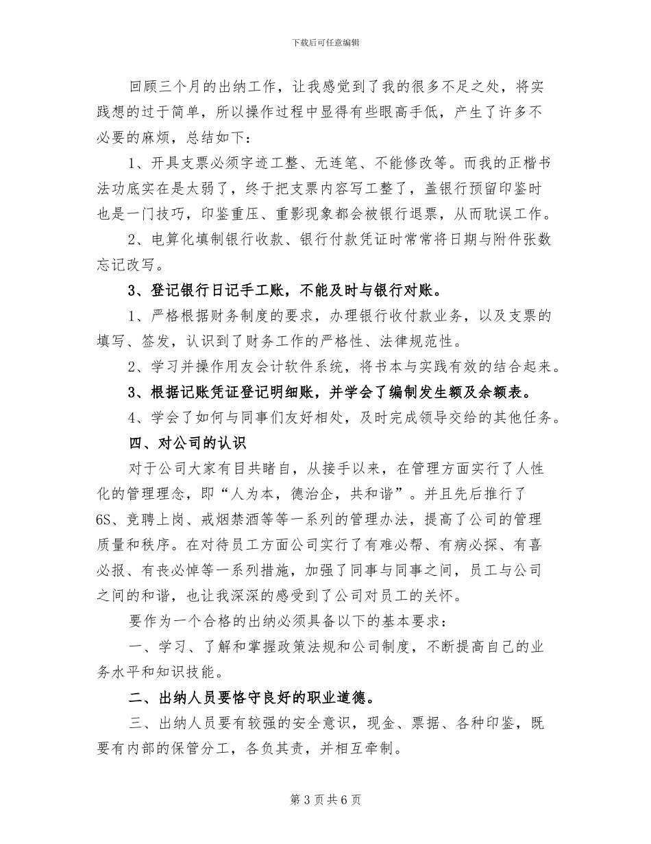 2024年试用期出纳工作总结_第3页