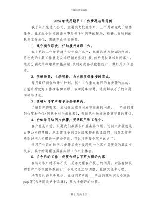 2024年试用期员工工作情况总结范例