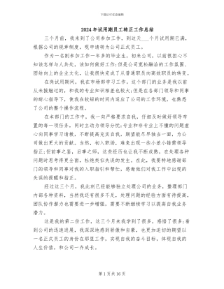 2024年试用期员工转正工作总结