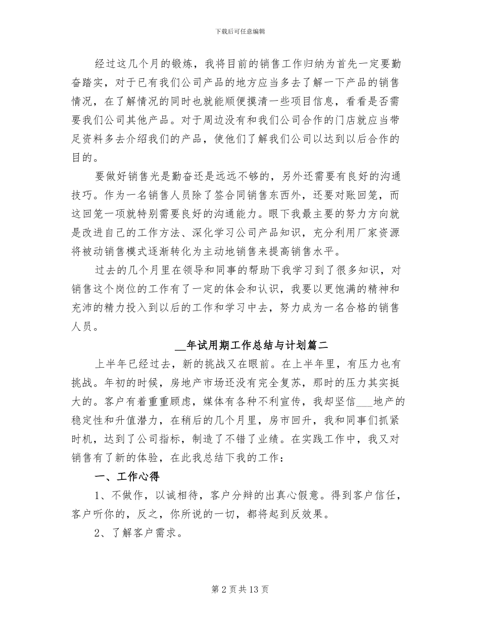 2024年试用期工作总结与计划_第2页