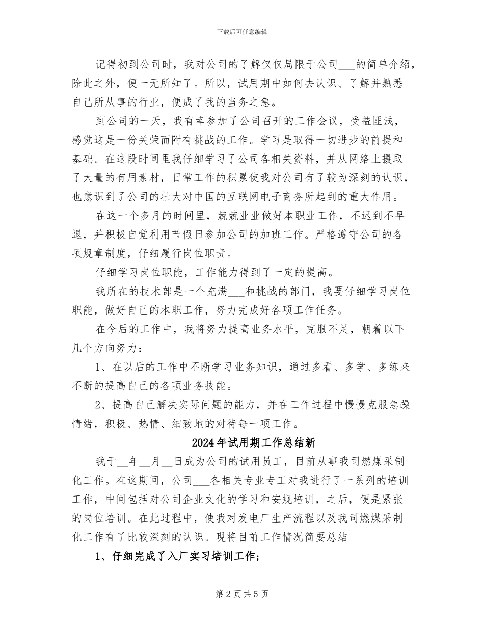 2024年试用期工作总结文本_第2页