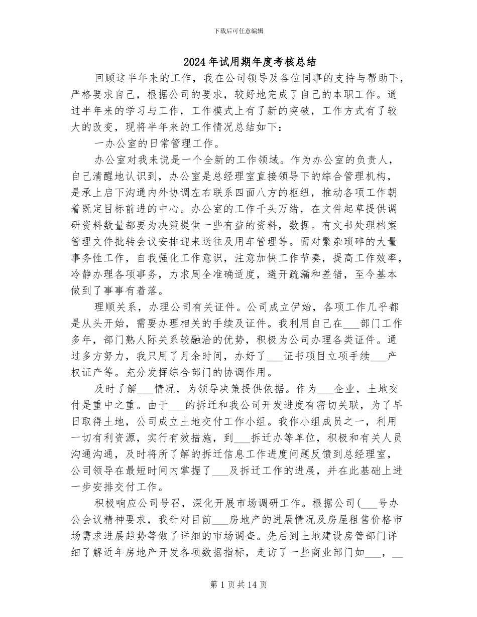 2024年试用期年度考核总结_第1页