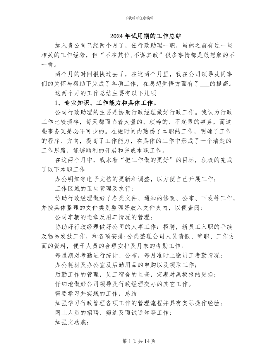 2024年试用期的工作总结_第1页