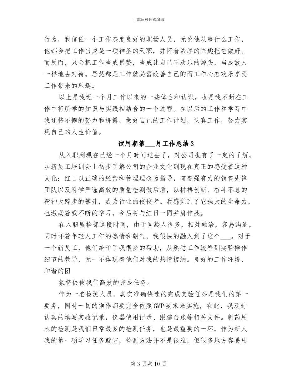 2024年试用期第一月工作总结_第3页