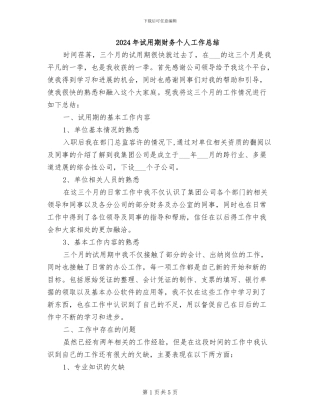 2024年试用期财务个人工作总结