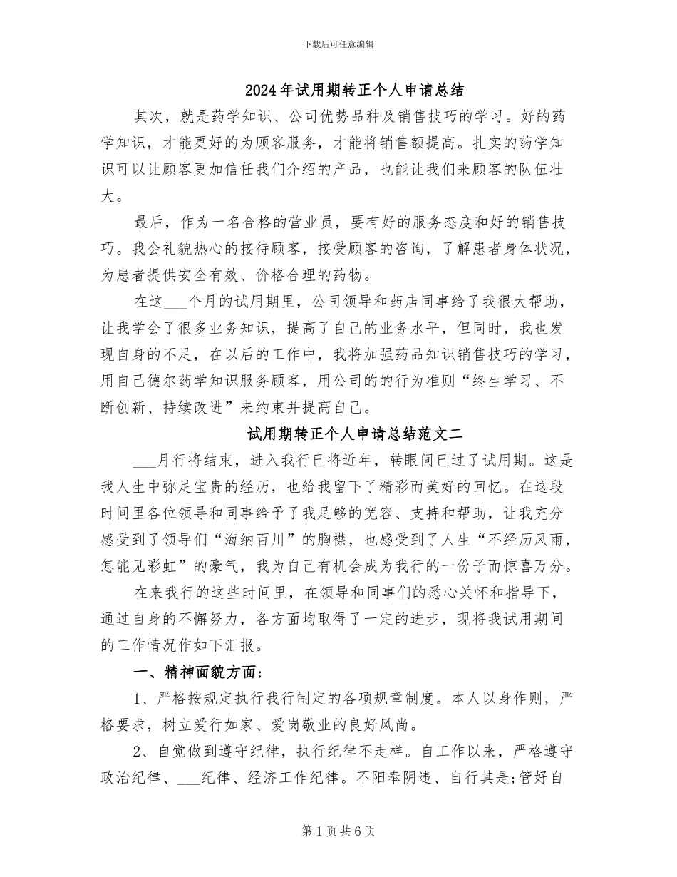 2024年试用期转正个人申请总结_第1页