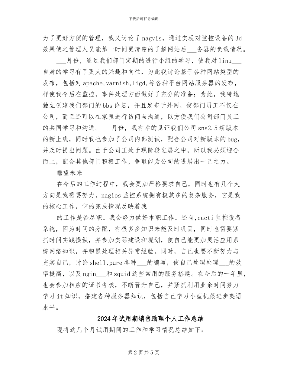 2024年试用期运维中心工作总结_第2页