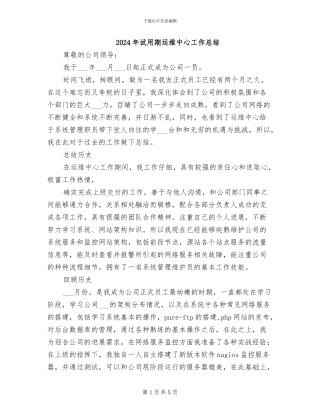 2024年试用期运维中心工作总结