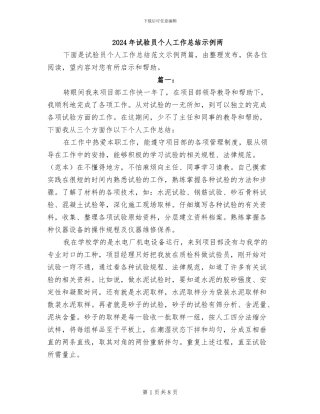 2024年试验员个人工作总结示例两
