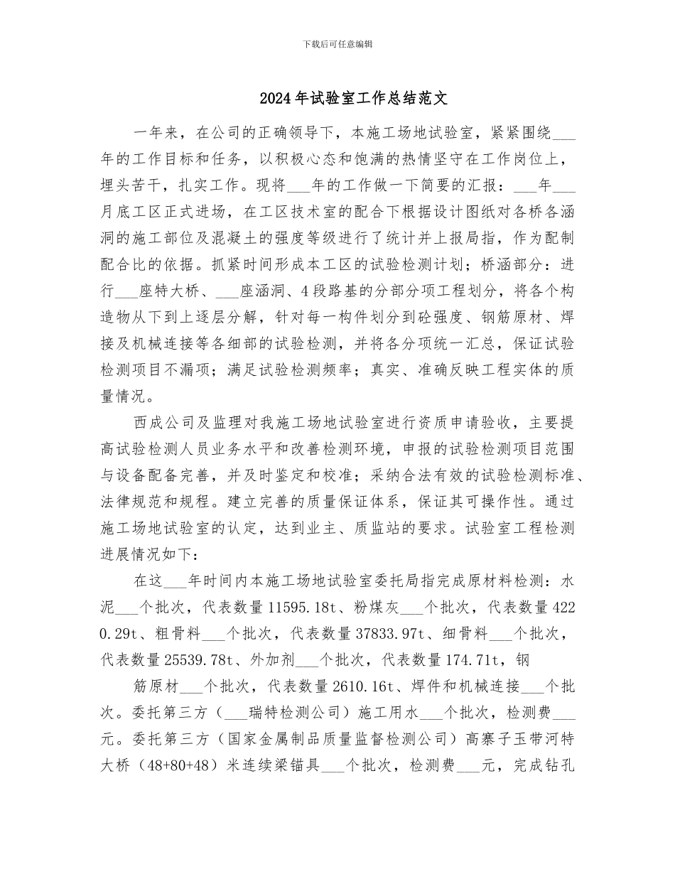2024年试验室工作总结范文_第1页