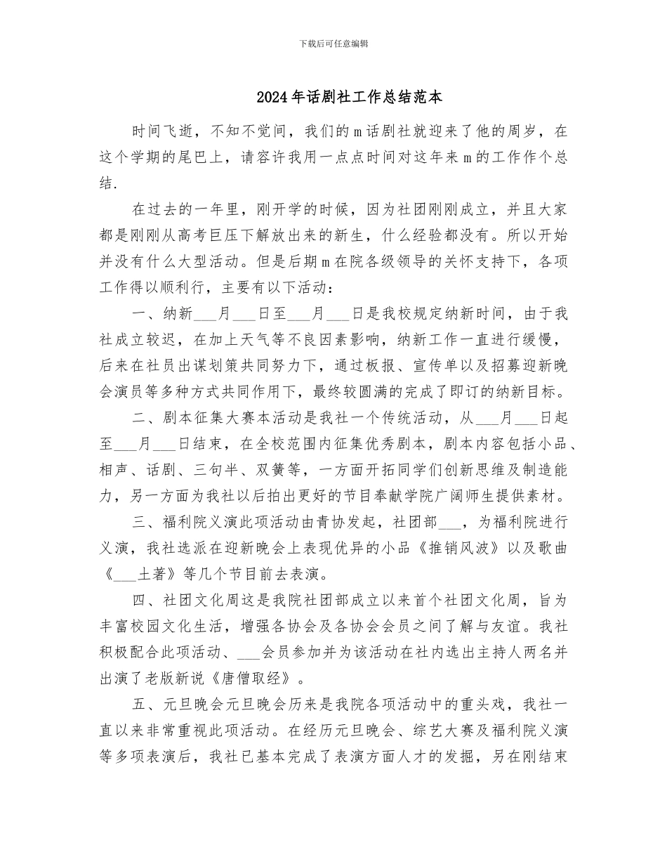 2024年话剧社工作总结范本_第1页