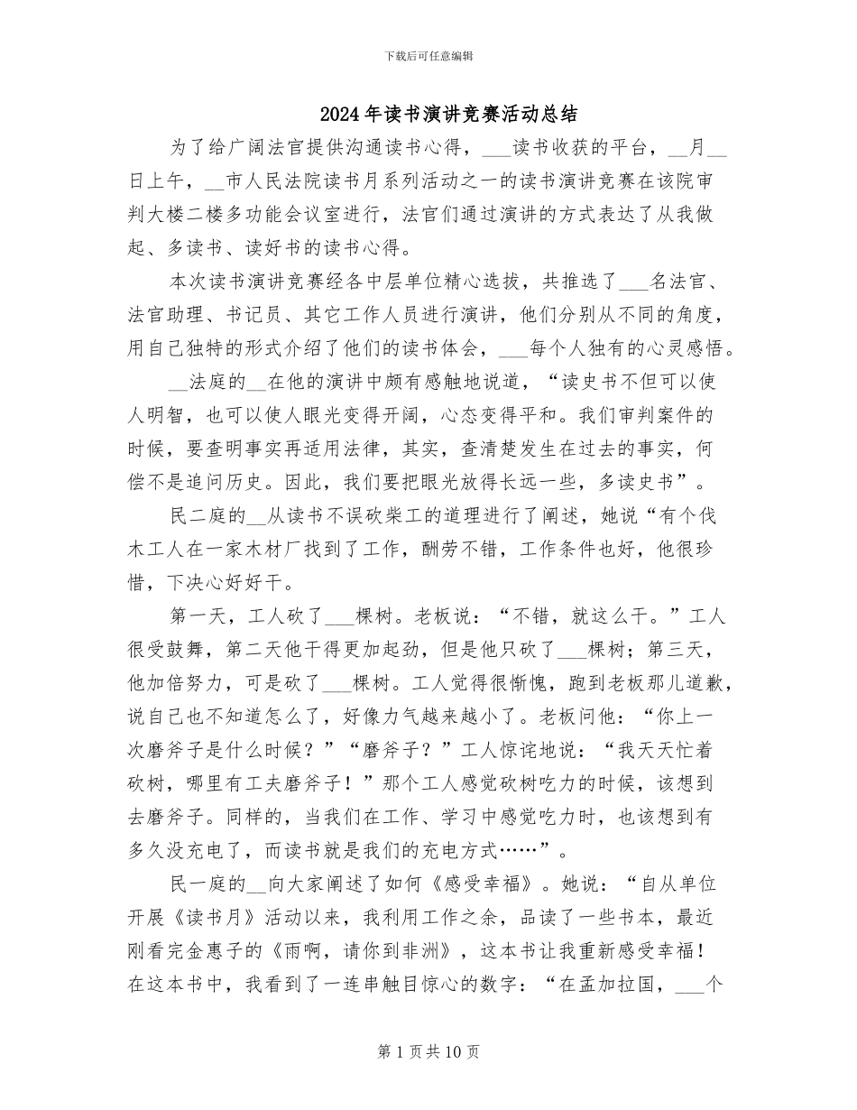 2024年读书演讲比赛活动总结_第1页