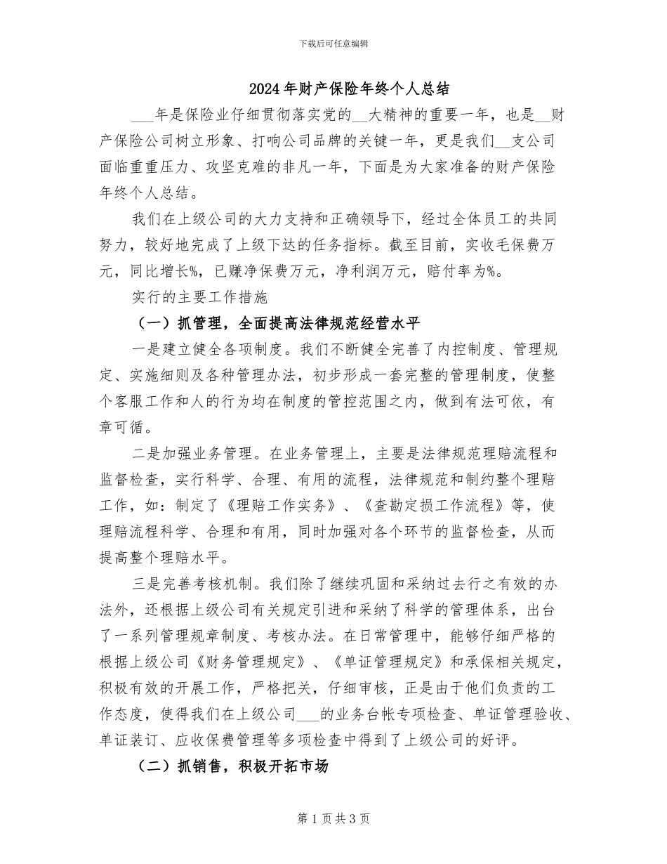 2024年财产保险年终个人总结_第1页