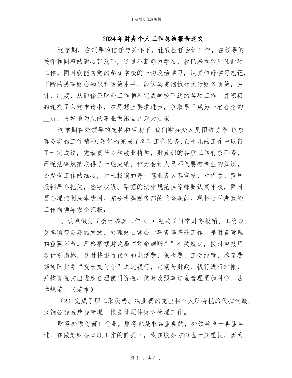 2024年财务个人工作总结报告范文_第1页