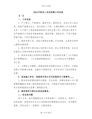 2024年财务人员试用期工作总结