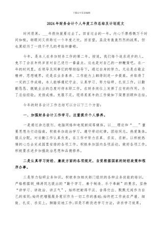 2024年财务会计个人年度工作总结及计划范文