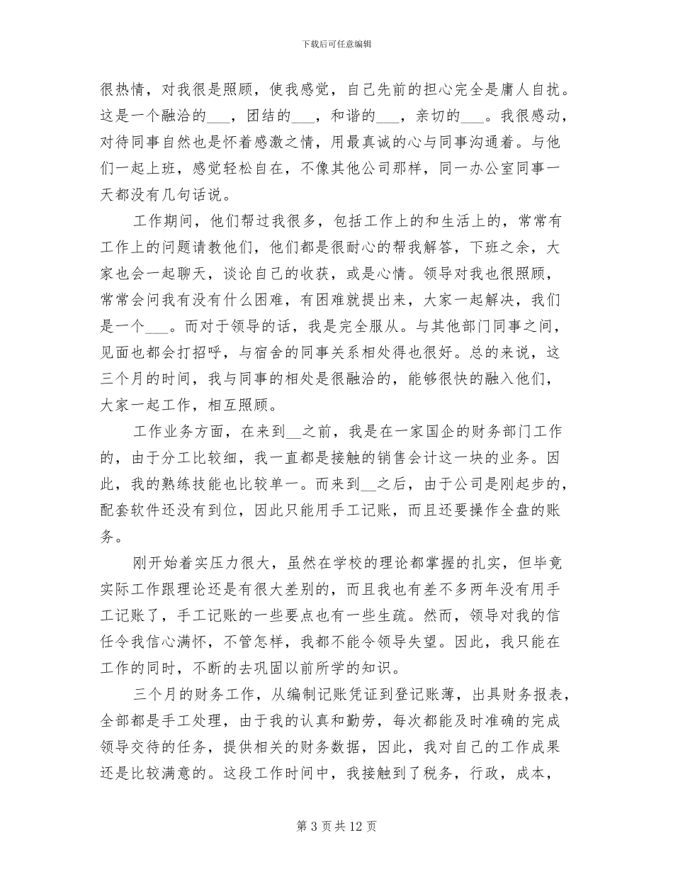 2024年财务会计试用期转正工作总结精选_第3页