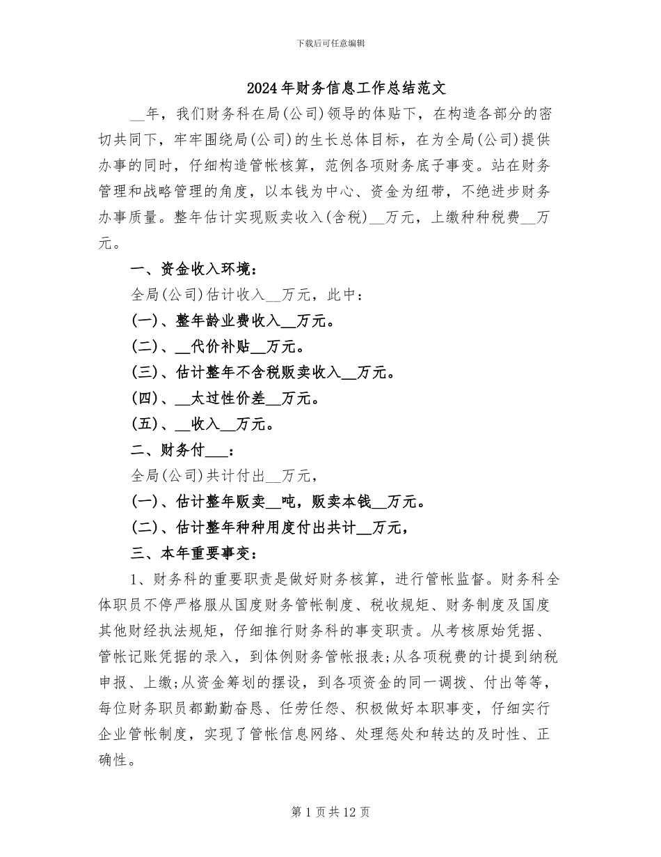 2024年财务信息工作总结范文_第1页