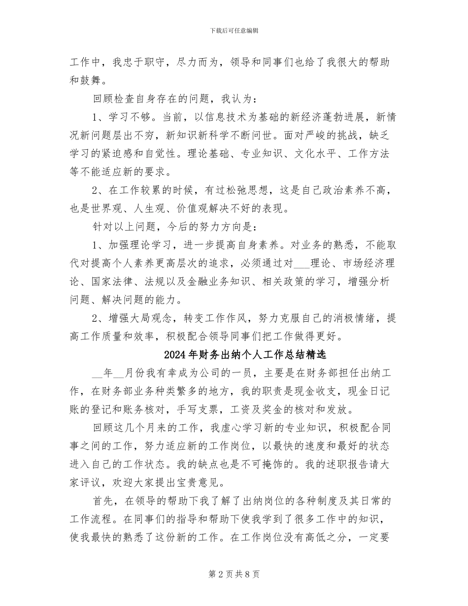 2024年财务出纳个人工作总结二_第2页