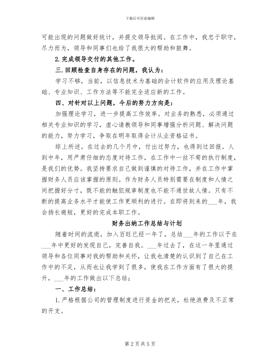 2024年财务出纳工作总结与工作计划_第2页