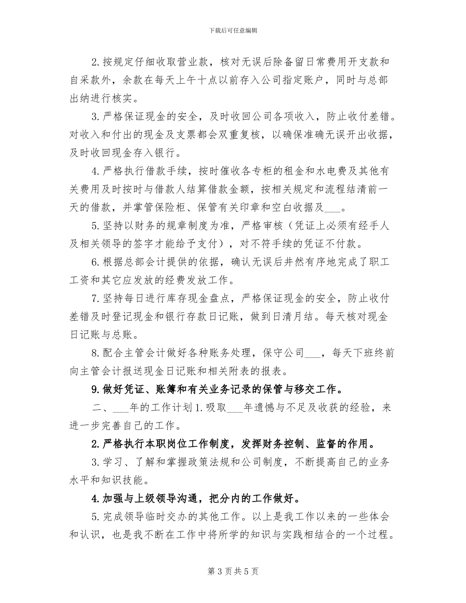 2024年财务出纳工作总结与工作计划_第3页