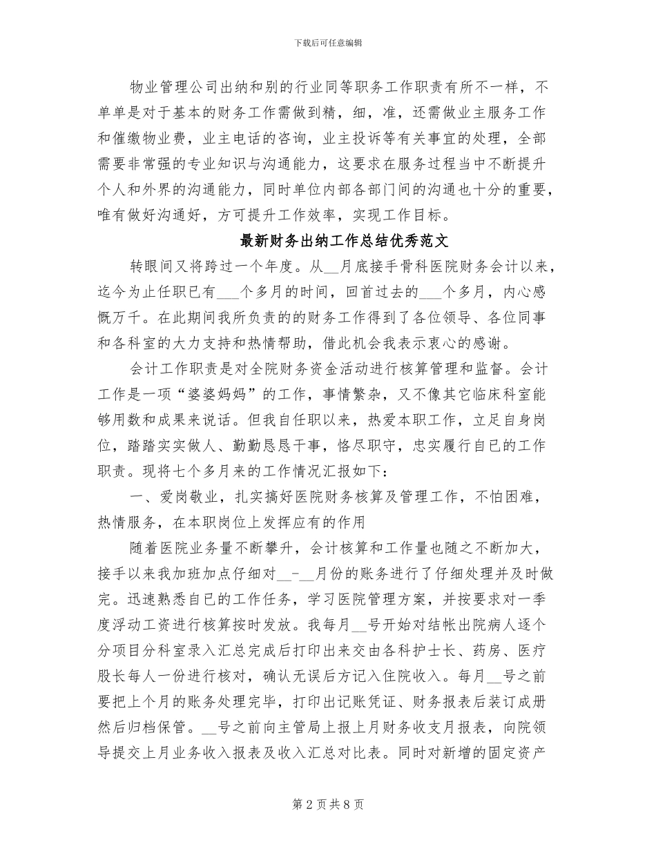 2024年财务出纳工作总结模板_第2页