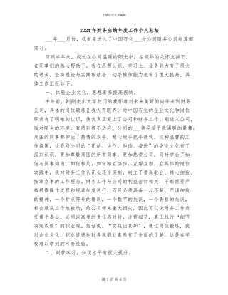 2024年财务出纳年度工作个人总结
