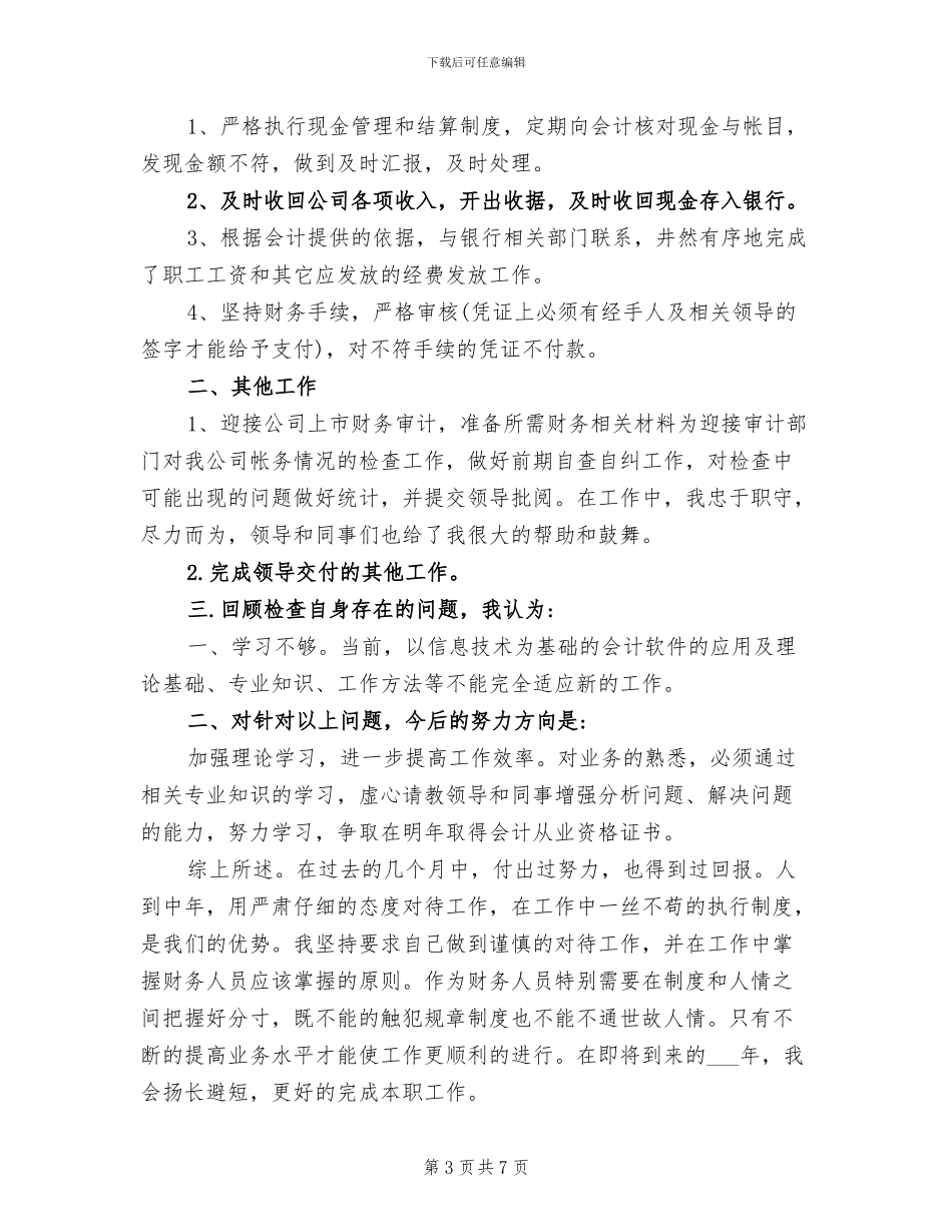 2024年财务出纳试用期转正申请工作总结_第3页