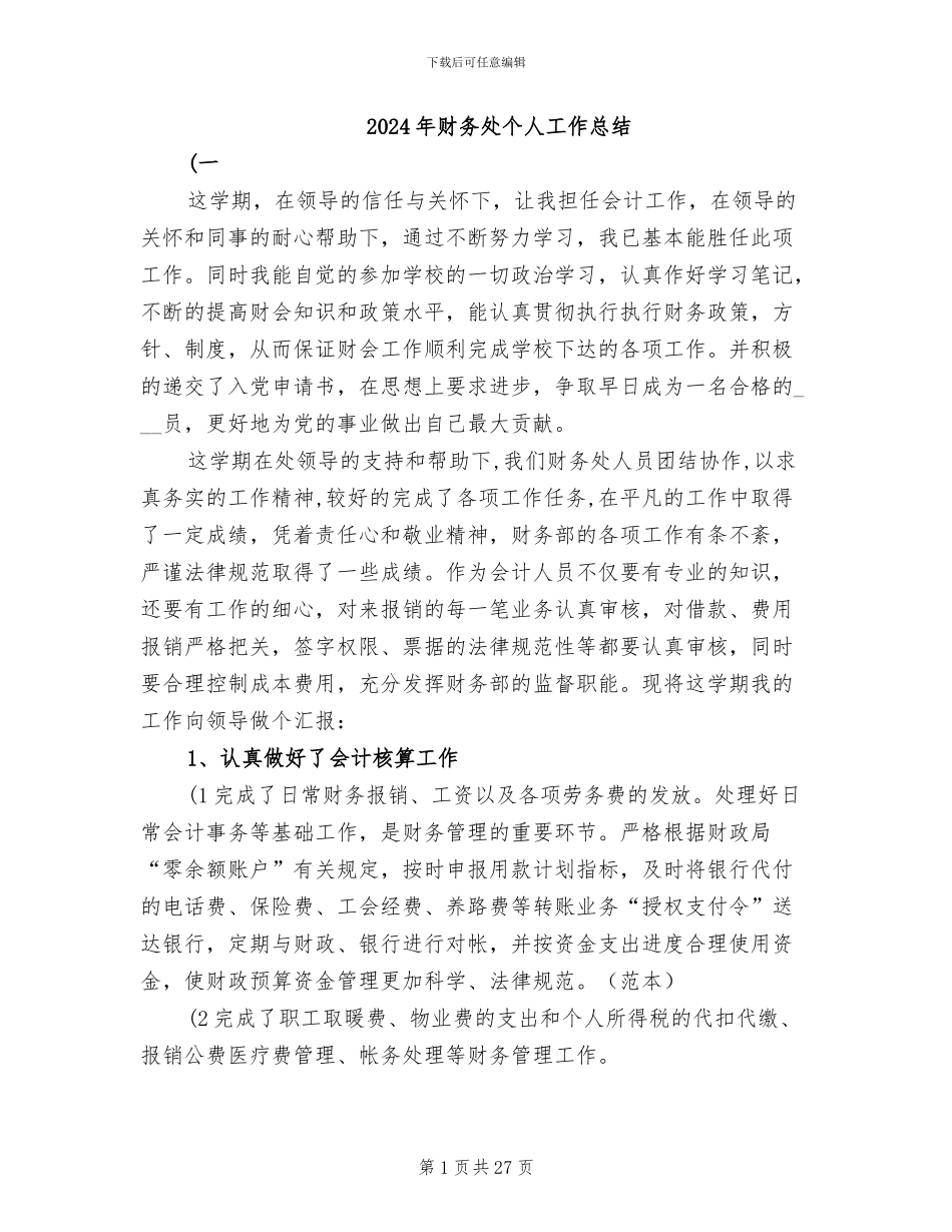 2024年财务处个人工作总结_第1页