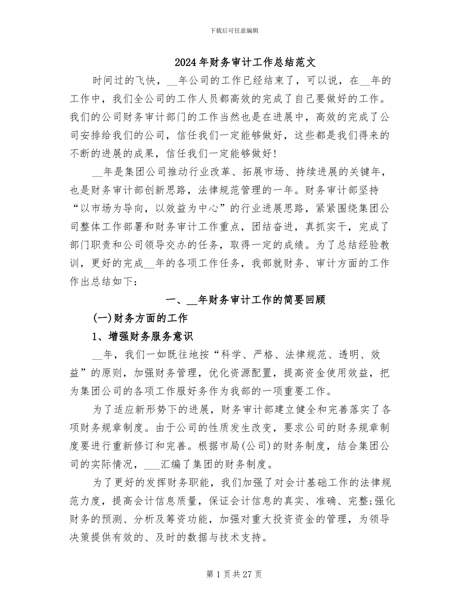 2024年财务审计工作总结范文_第1页