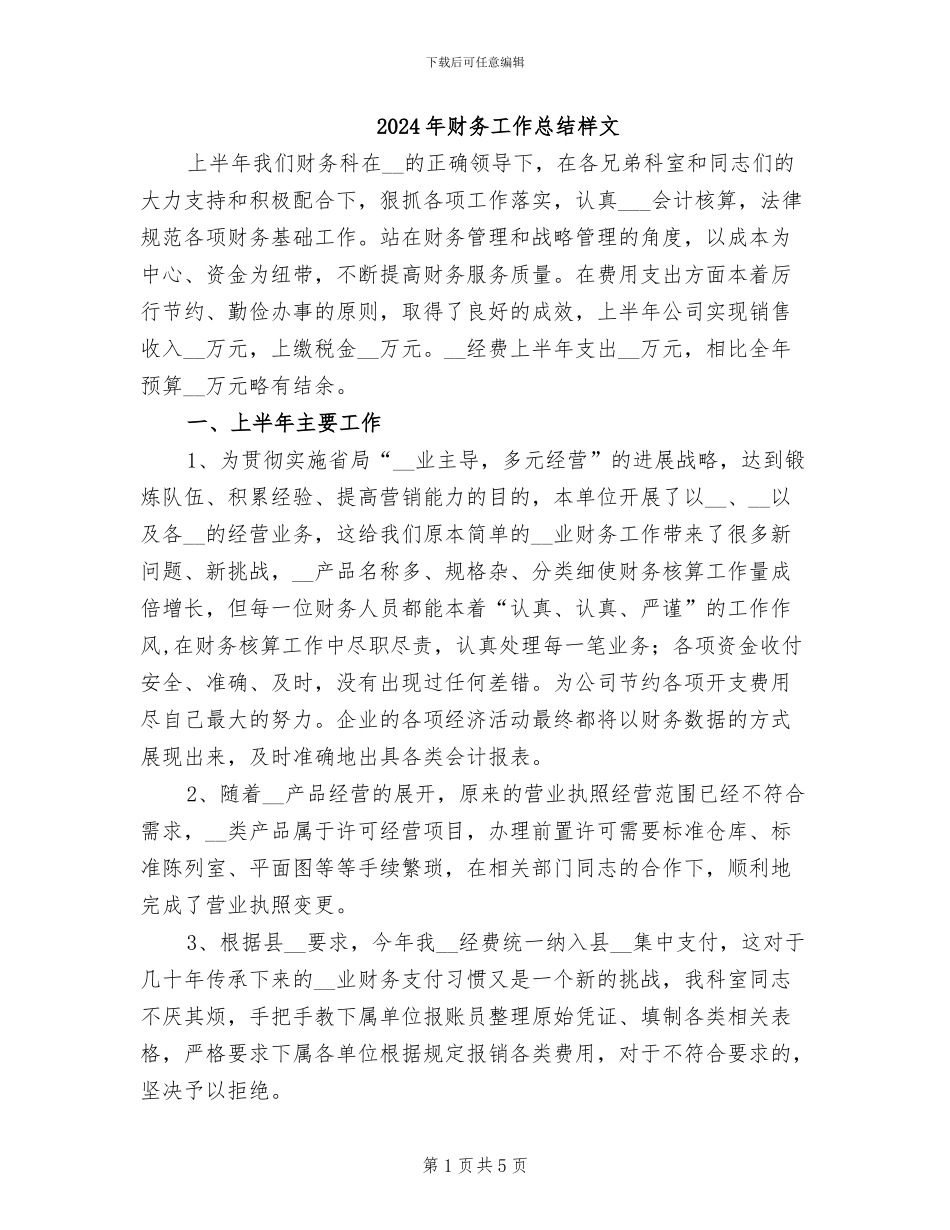 2024年财务工作总结样文_第1页
