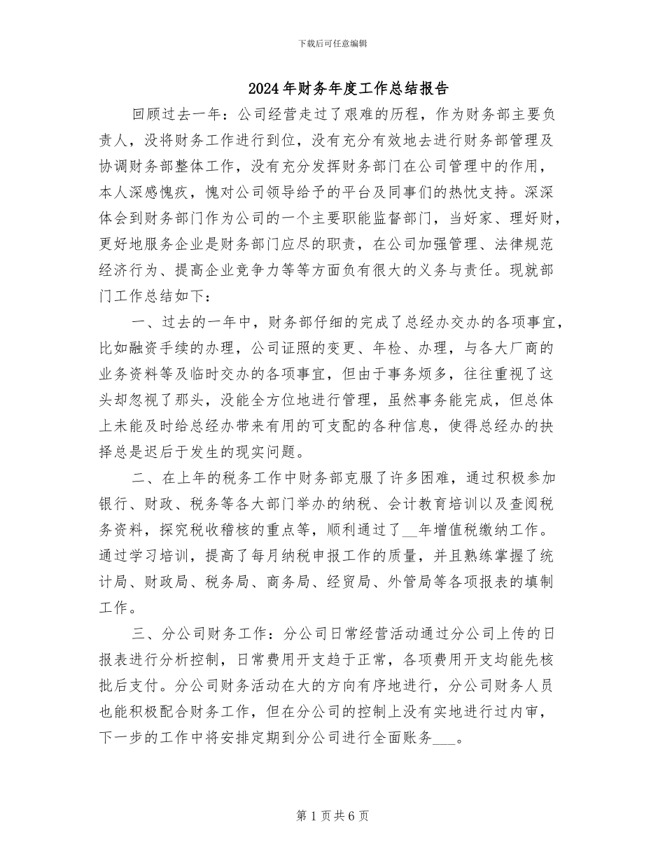 2024年财务年度工作总结报告_第1页