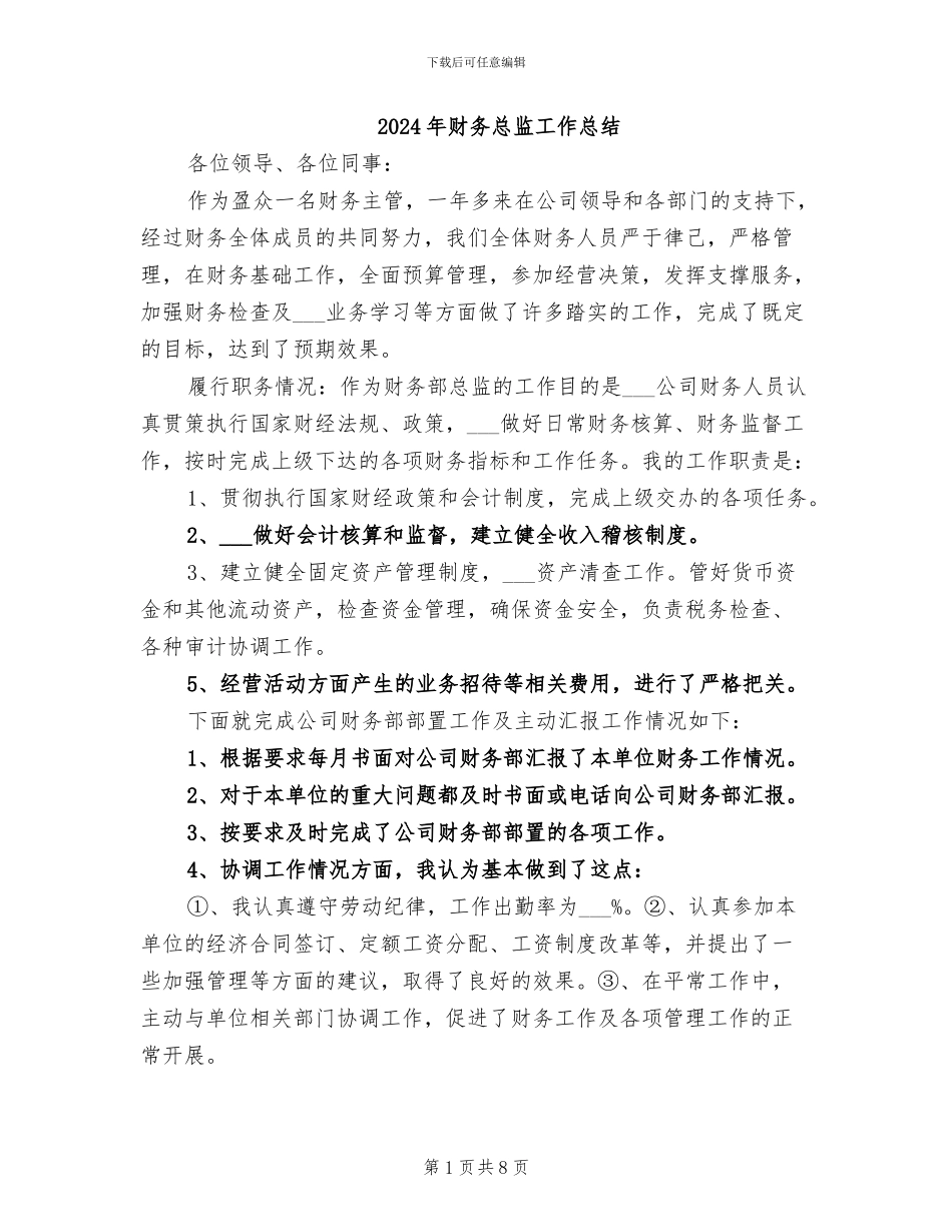 2024年财务总监工作总结_第1页