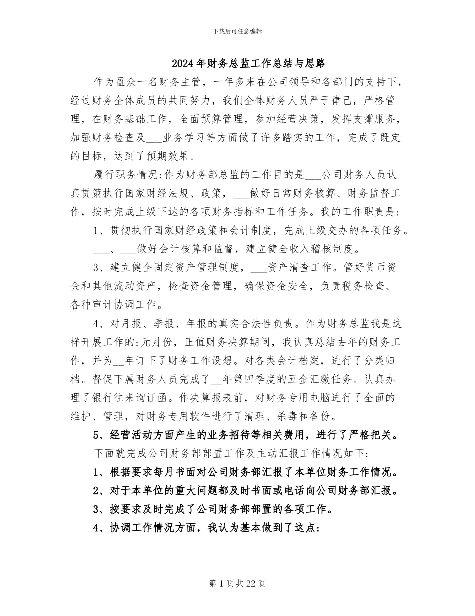 2024年财务总监工作总结与思路_第1页