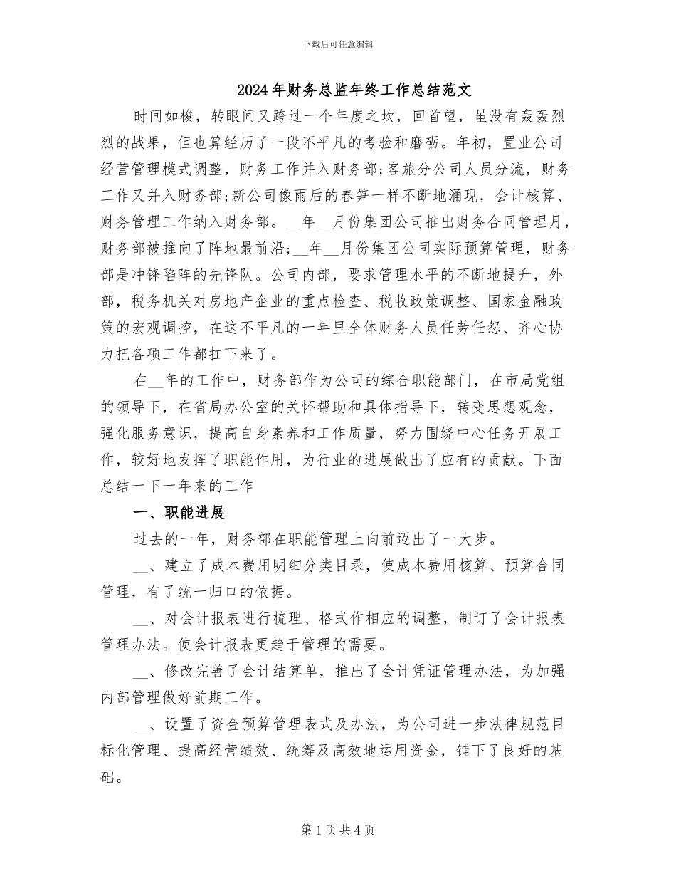 2024年财务总监年终工作总结范文_第1页