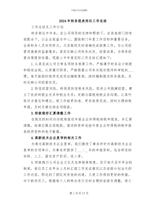 2024年财务报表岗位工作总结