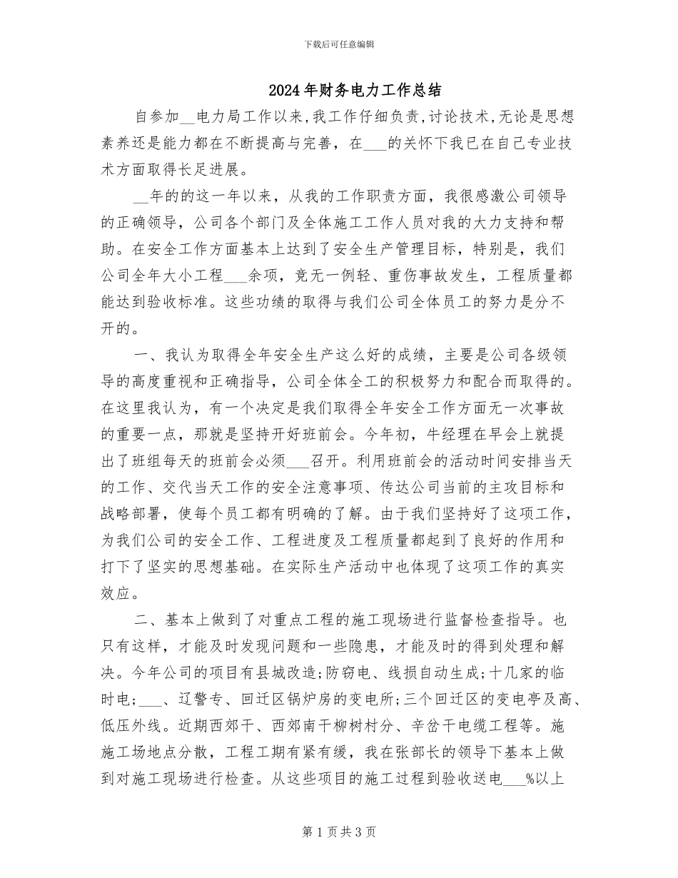 2024年财务电力工作总结_第1页