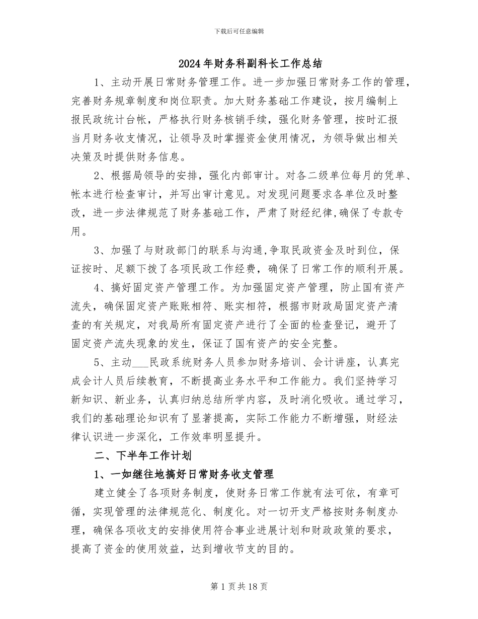 2024年财务科副科长工作总结_第1页